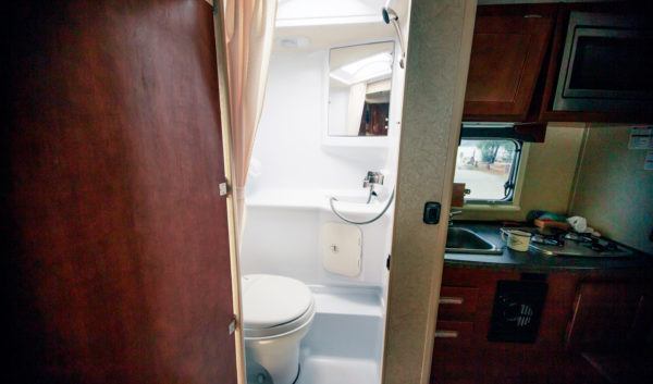 Newport Camper Escape Camper Vans truck camper model bathroom shower toilet sink