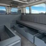 The storage drawers and chest in the Del Mar camper van. 