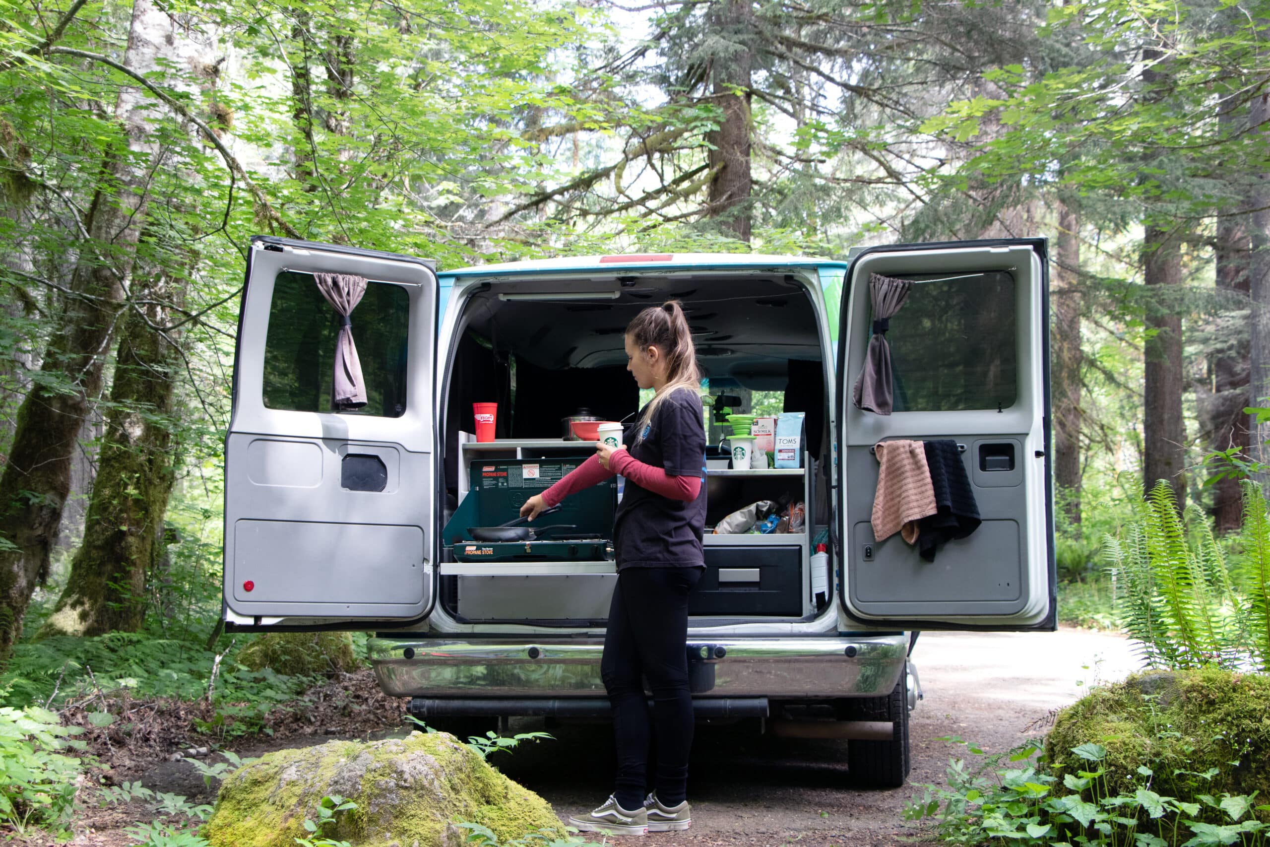 A camper van in Mt. Rainier National Park camping.