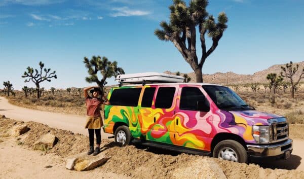 campervan in the desert traveling and living vanlife