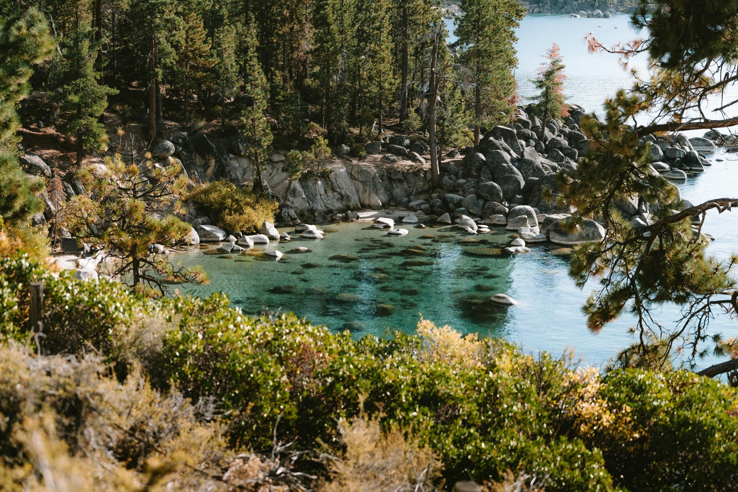 Explore the serene landscape of Lake Tahoe on your road trip.