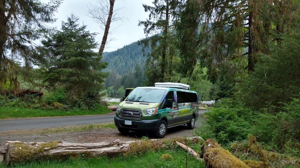 Escape Camper Van in Hoh Rainforest in Olympic National Park in Washington.