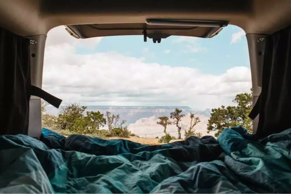 View of the Grand Canyon out of the back of an Escape Camper Van.