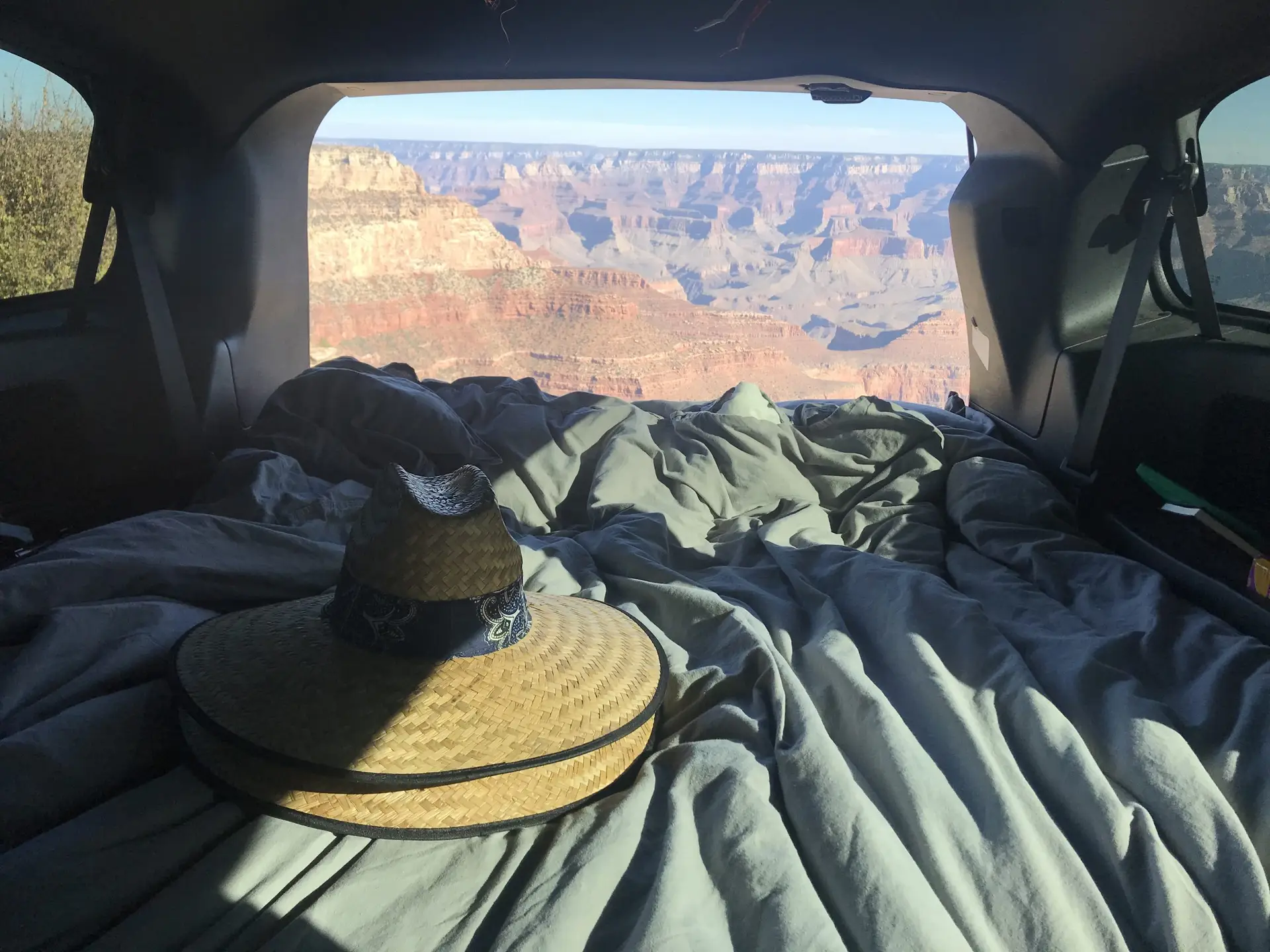 Caravan at Grand Canyon, view out of the back