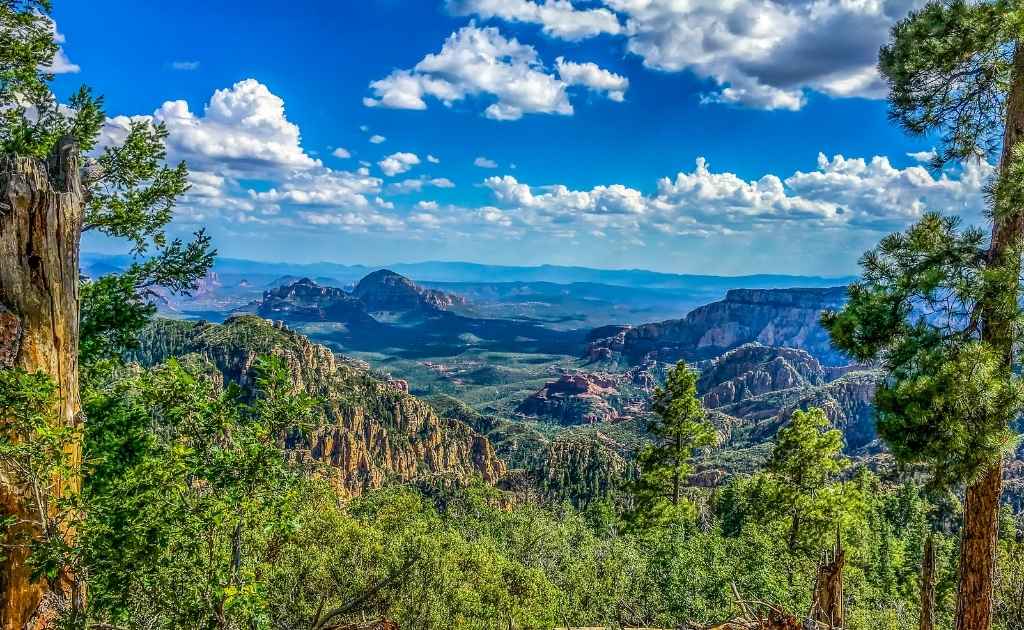 The view overlooking Flagstaff Arizona on a Phoenix to Grand Canyon road trip.