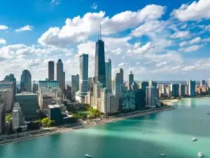 the skyline at our chicago campervan rental location